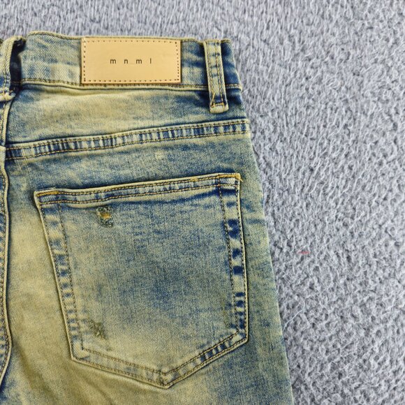 mnml X146 Stretch Denim Jeans Mens 28 Blue Distressed Slim Fit Stacked Skinny - Picture 15 of 16